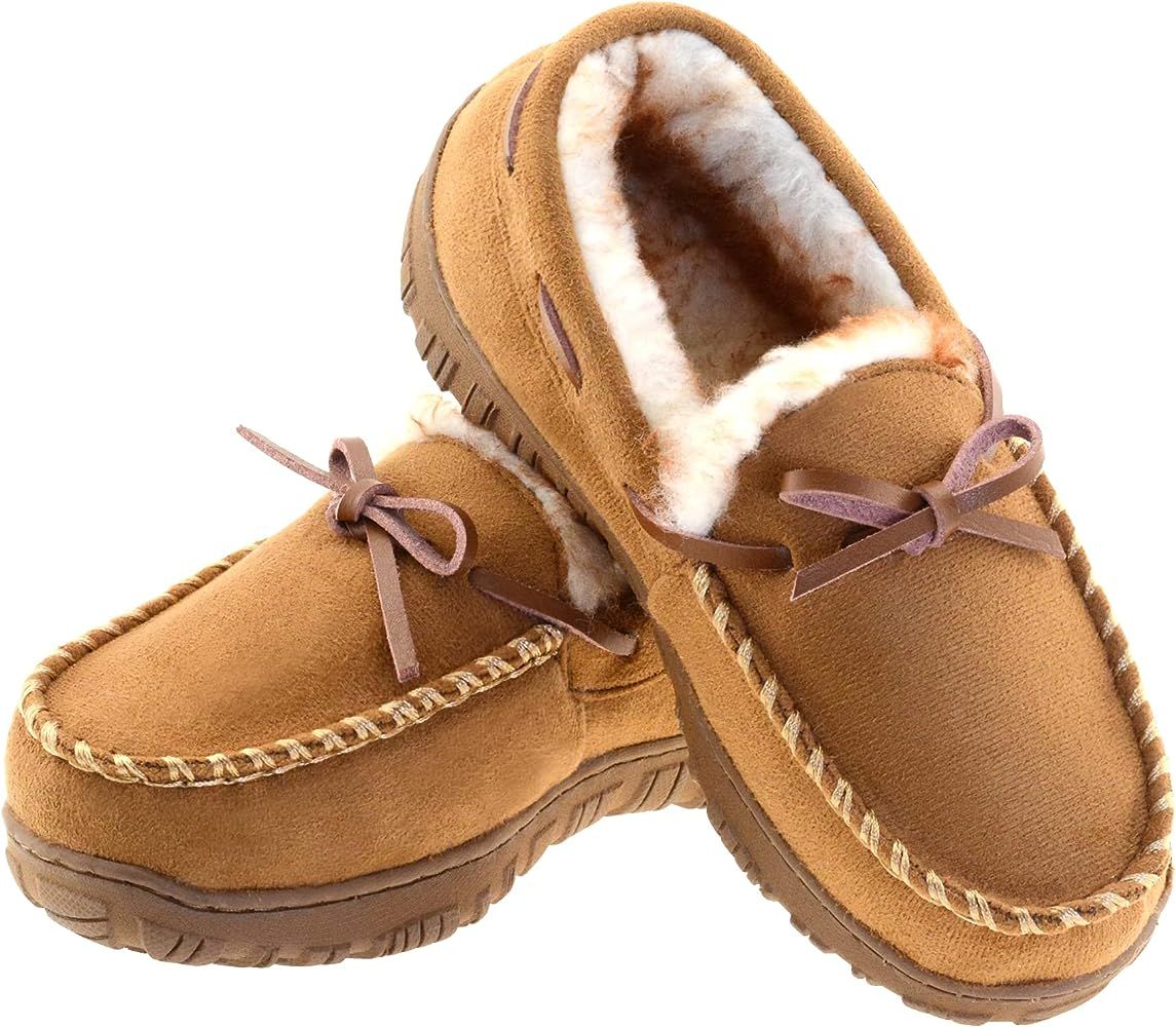 Vonair Kids Moccasin Slippers Memory Foam House Shoes Indoor Outdoor Rubber Bottom Slippers for B... | Amazon (US)