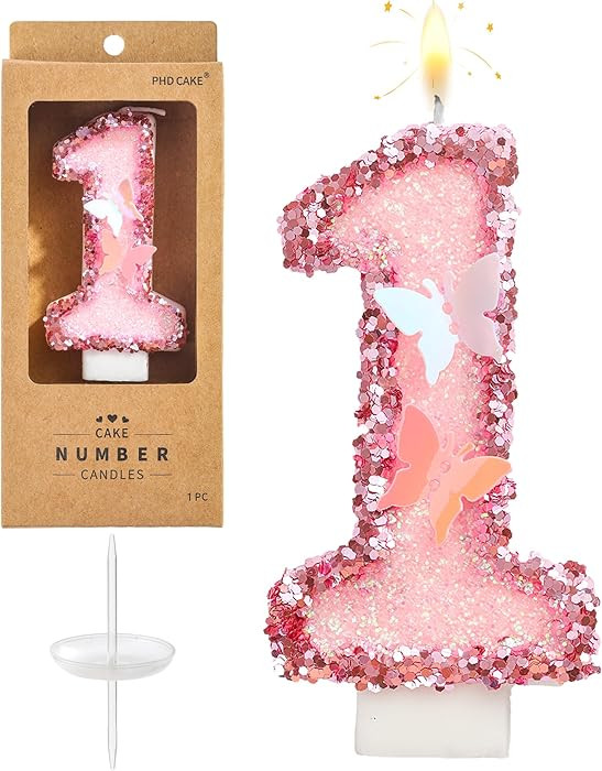 PHD CAKE Number 1 Pink Butterfly Birthday Candles, Butterfly Themed Number Candles, Cake Number C... | Amazon (US)