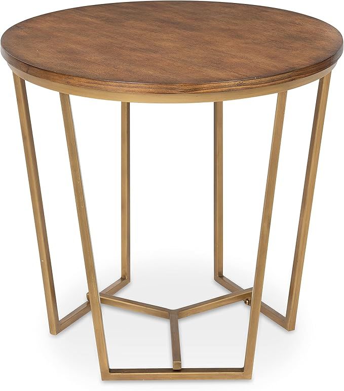 Kate and Laurel Solvay Round Wood and Metal Side Accent Table, Walnut and Gold Finish | Amazon (US)
