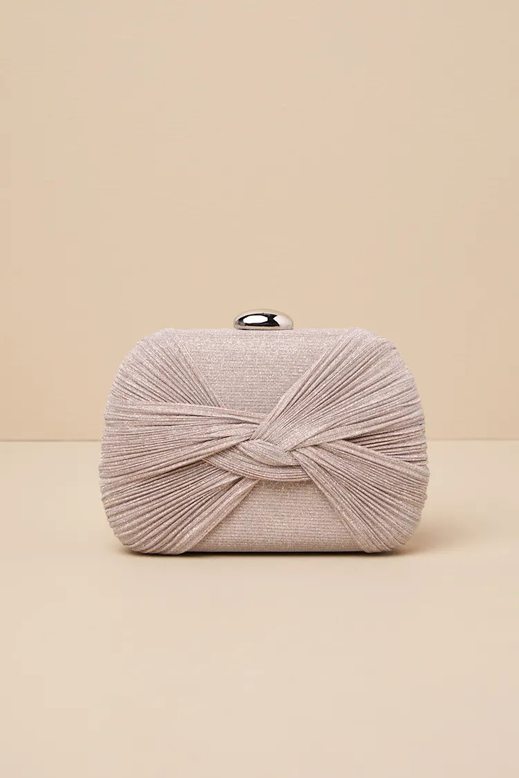 Momentous Evening Sparkly Taupe Pleated Clutch | Lulus