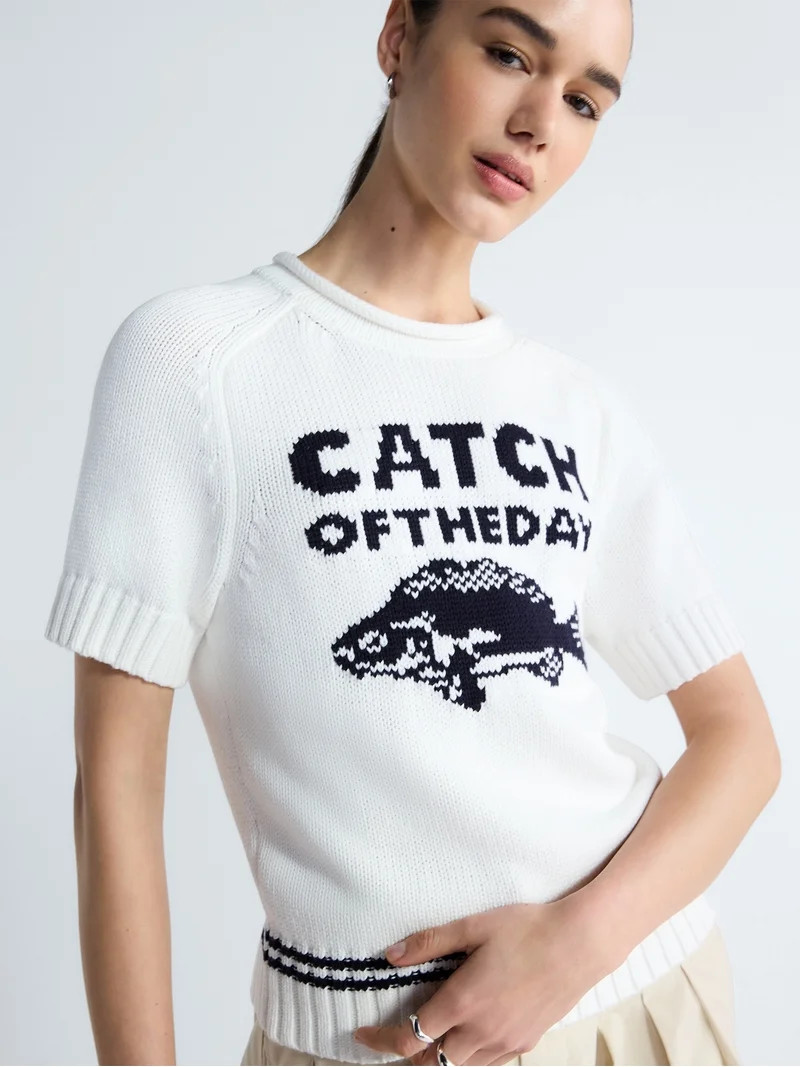 Free Assembly Women's and Women's Plus Roll Neck Cotton Sweater with Short Sleeves, Sizes XS-4X | Walmart (US)