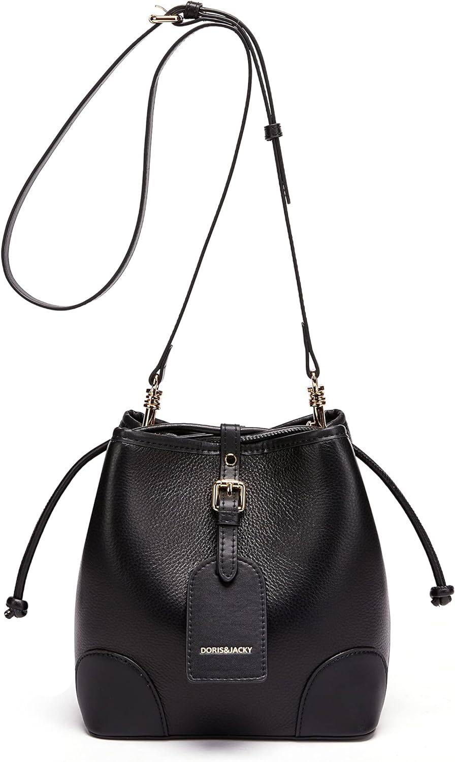 DORIS&JACKY Small Leather Drawstring Shoulder Bag Premium 2 Way Bucket Crossbody Purse For Women | Amazon (US)