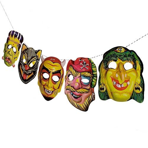 Vintage Halloween Masks Garland, double sided photo reproductions, made in USA | Amazon (US)