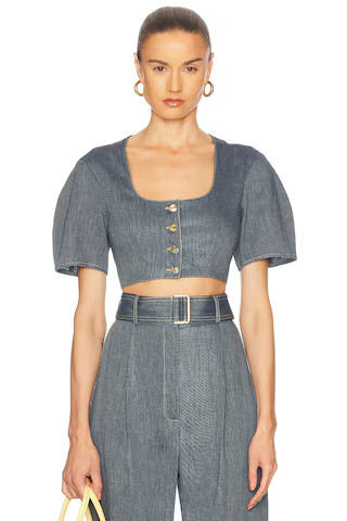 Apron Puff Sleeve Crop Top | FWRD 