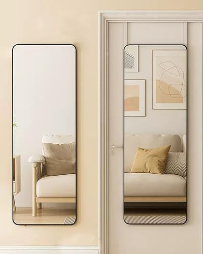 NEARBYSD 48"x 14" Door Mirror, Full Length Wall Mounted, Over The Door, Full Body, Hanging Mirror Rounded Corner-Black | Amazon (US)