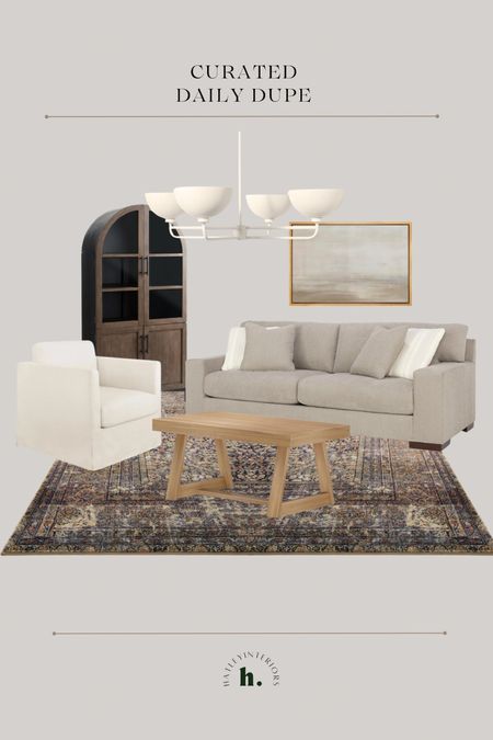 how i’d style today’s daily dupe! 

pottery barn toscana rectangular coffee table dupe, light wood coffee table, amazon home, amazon finds, living room
inspo, living room mood board, living room decor, affordable home decor, loloi rug, neutral moody living room, arch cabinet, light gray sofa living room 

#LTKhome #LTKfindsunder100 #LTKsalealert