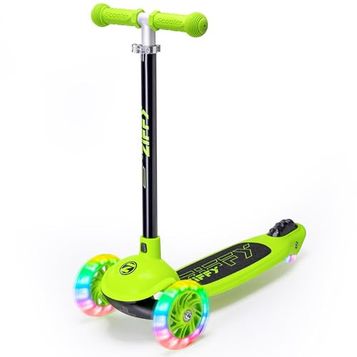 ZIFFY 3 Wheel Scooter for Kids 3-5, Toddler Kick Scooters with LED Light-Up Wheels for Boys and Girls, 5 Adjustable Height and Lean-to-Steer Design, Support up to 110 lbs, Green by JOVA | Amazon (US)