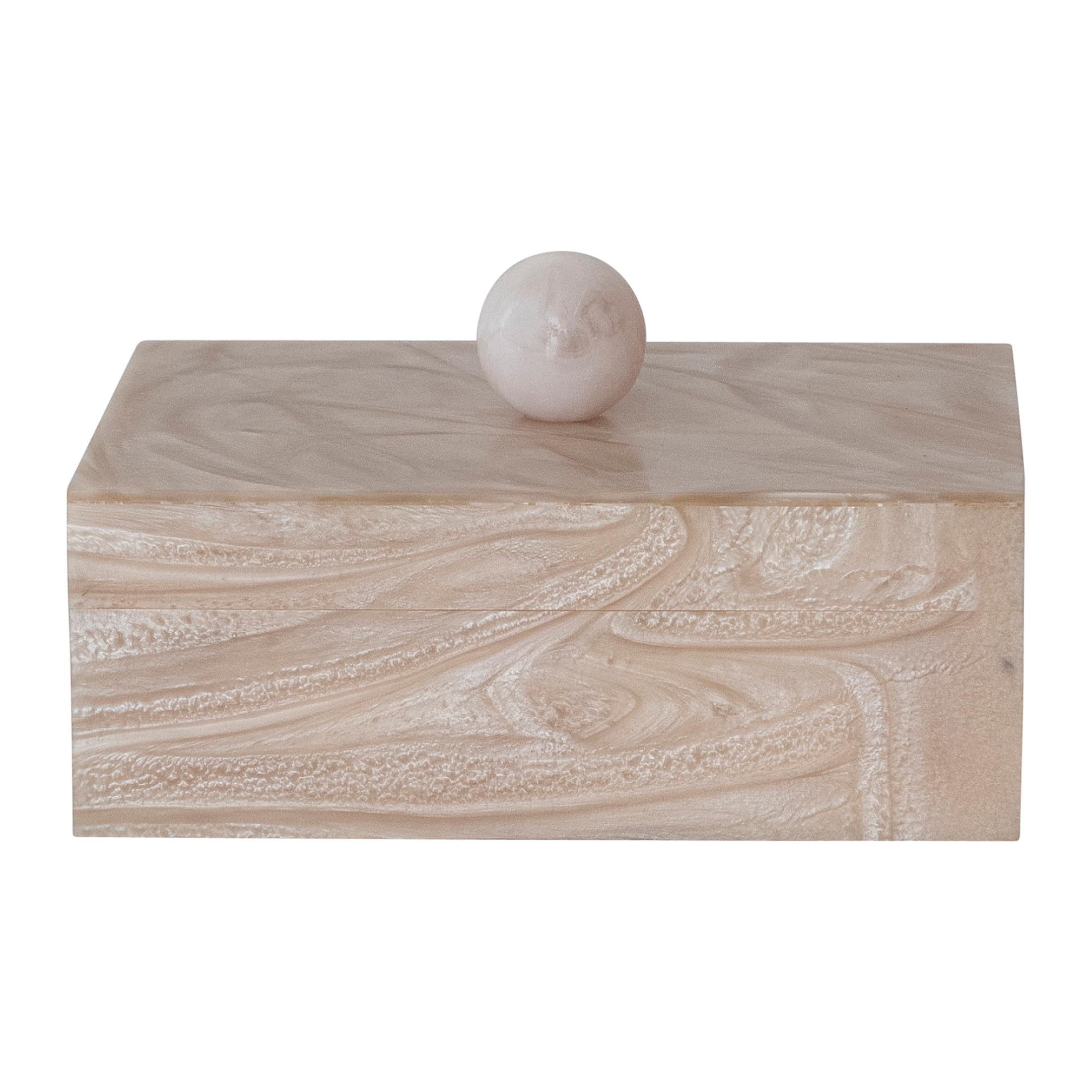 Creative Co-Op Handmade Marbled Resin Decorative Storage Box with Wood Knob Handle, Ivory | Amazon (US)