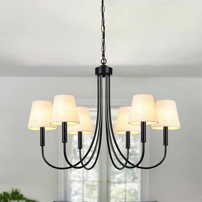 ETONIMERR Black Chandelier Light Fixture with Lampshades, 6 Light Modern Farmhouse Chandeliers fo... | Amazon (US)