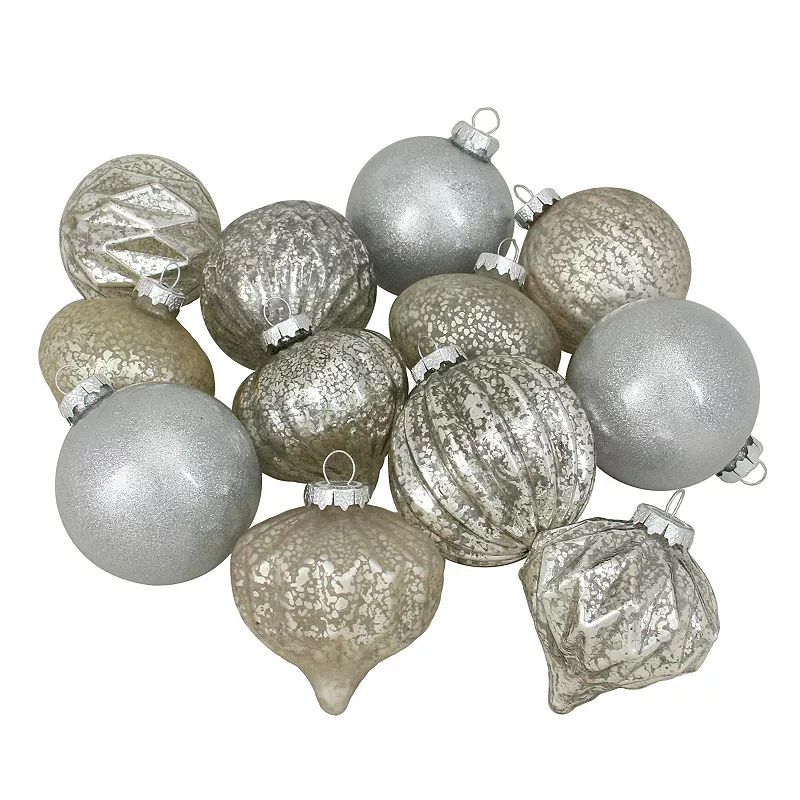 Northlight Seasonal Silver Ball & Teardrop Christmas Ornament 12-piece Set, White | Kohl's