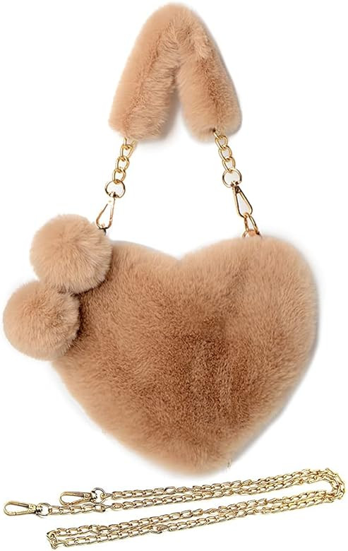 Rejolly Furry Purse for Girls Heart Shaped Fluffy Faux Fur Handbag for Women Soft Small Shoulder ... | Amazon (US)