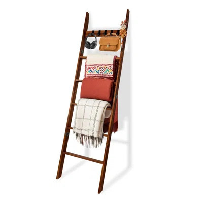 Wooden Blanket Ladder With Removable Hooks, 6-Tier 5.66 Ft (68 Inch) Rustic Blanket Rack, Blanket Ladders For Living Room & Bedroom, Easy Assembly, Pe | Wayfair North America
