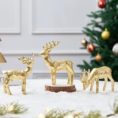 3pcs Resin Reindeer Figurines for Christmas Decor Gold Tabletop Reindeer Statues Small Decorative... | Amazon (US)
