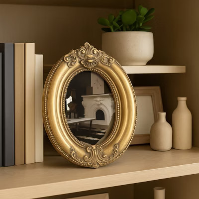 Decorative Oval Picture Frame for Home Decor - Vintage Inspired Resing Photo Frame for Bedroom Decor or Office Accents - 8.75", Gold | Target