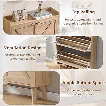 LEYAOYAO Shoe Storage Cabinet with 2 Flip Drawers，Narrow Shoe Storage Cabinet Organizer with Le... | Amazon (US)