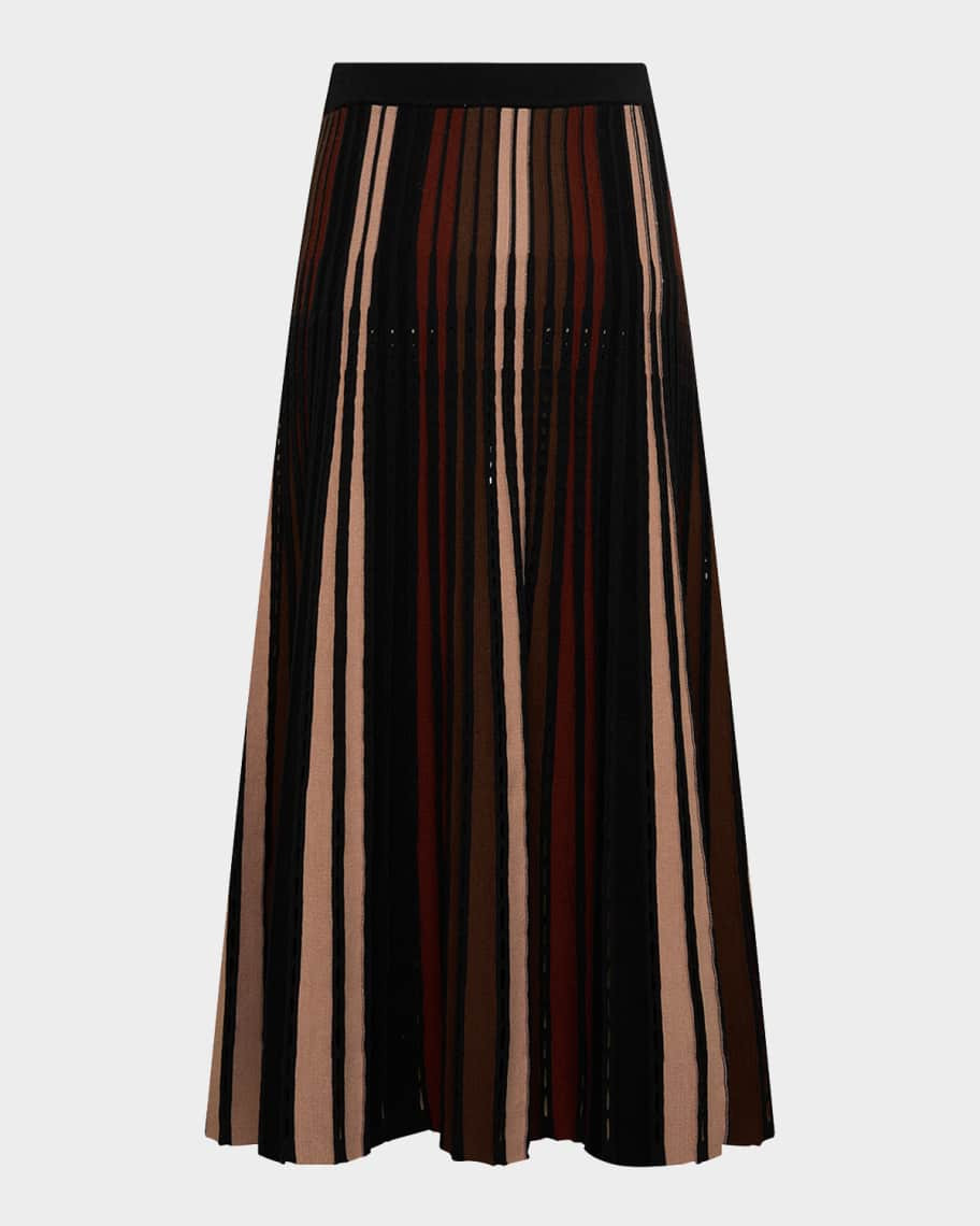 Diane von Furstenberg Tribeca Pleated Striped Midi Skirt | Neiman Marcus