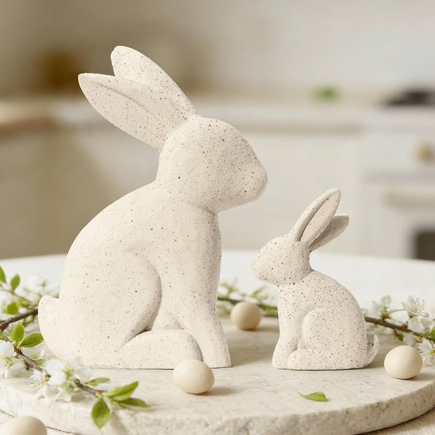 DN DECONATION Easter Decorations White Bunny Decor Rabbit Figurines, Wabi Sabi Easter Bunny Statu... | Amazon (US)