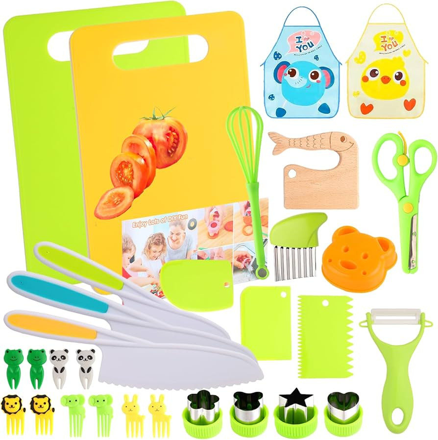 Kids Montessori Cooking Kitchen Toys and Toddler Knife Set - 30Pcs Kids Knifes for Real Cooking a... | Amazon (US)