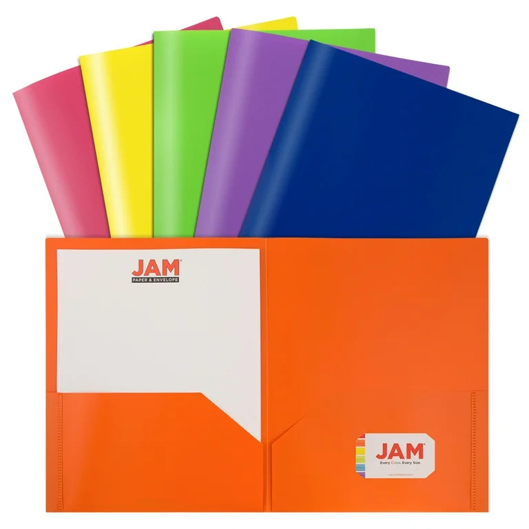 JAM Paper Plastic 2 Pocket School Pop Folders, Assorted Primary Colors, 6 Per Pack - Walmart.com | Walmart (US)