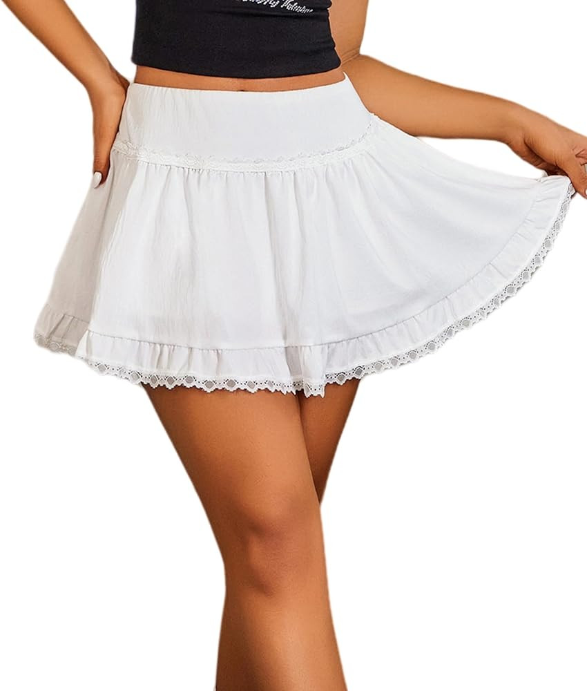 Avidlove Women High Waist Mini Skirt Flowy A Line Ruffle Hem Y2K Cute Skirts Casual | Amazon (US)