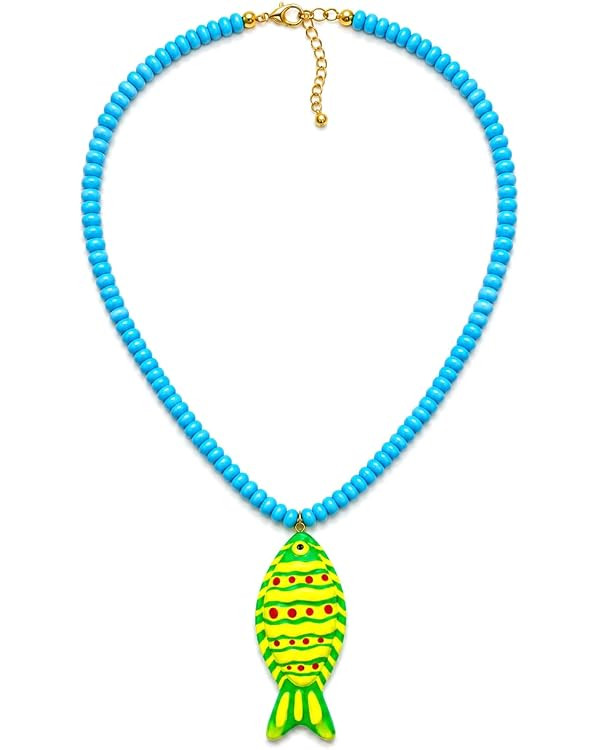 Fish Pendant Necklace For Women, Boho Summer Exaggerated Marine Animal Acrylic Resin Beaded Y2k C... | Amazon (US)