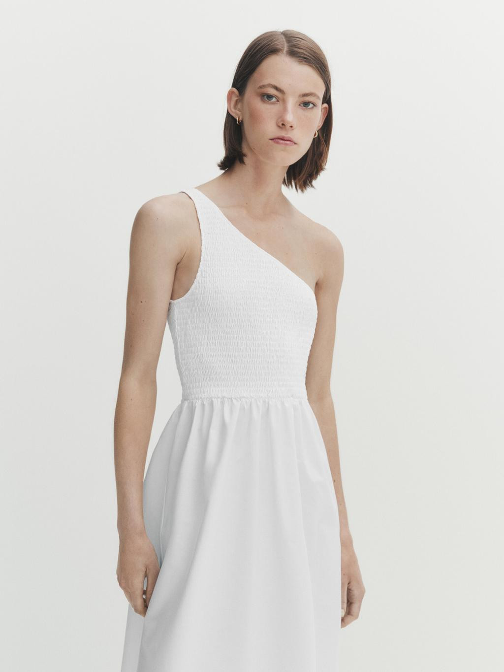 Asymmetric poplin midi dress | Massimo Dutti US
