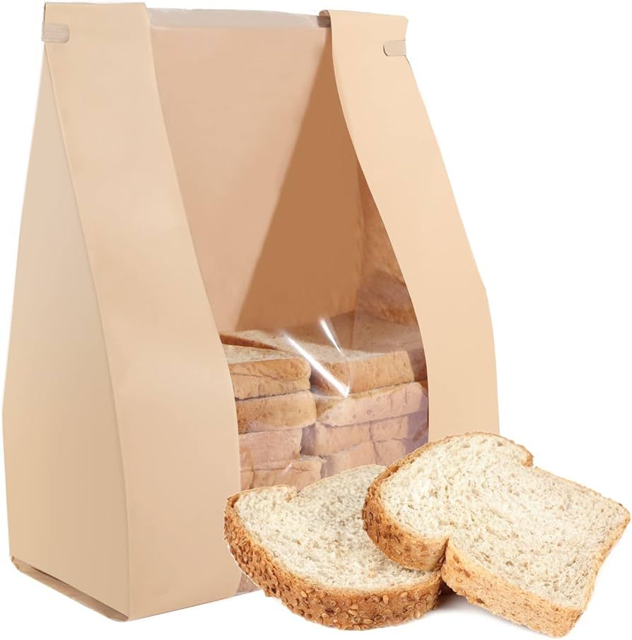 AeKahtay 50Pack Bakery Bags with Window, 13.8 x 9.4 Inch Large Paper Bread Bags for Homemade Brea... | Amazon (US)