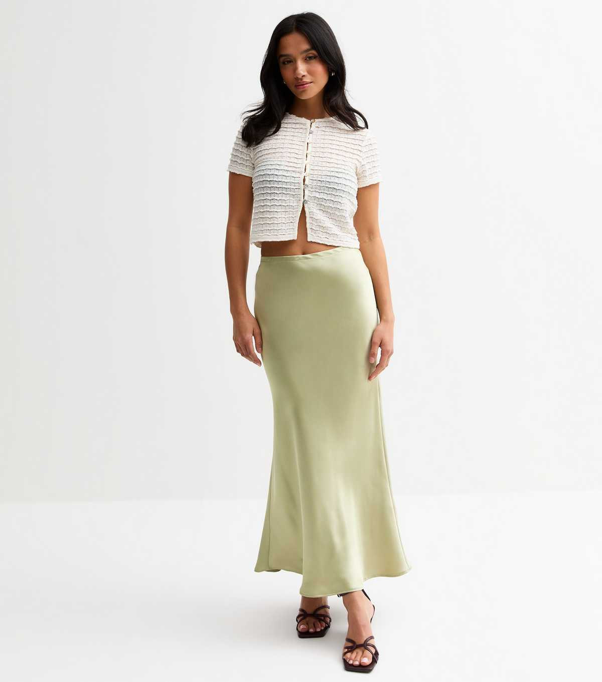 Petite Light Green Satin Midi Skirt | New Look | New Look (UK)