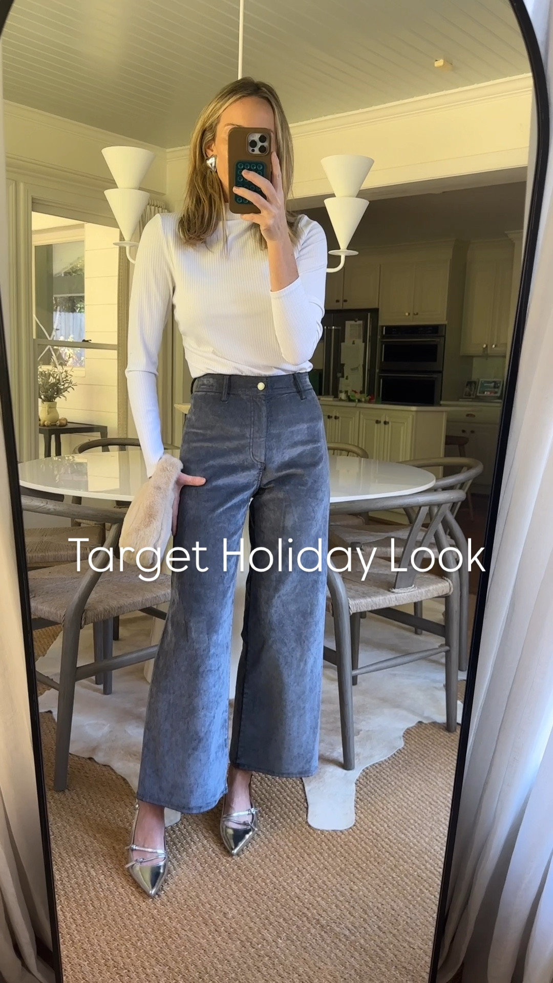 This Target Look! Love it. Size 6 pants…Size up one for the most flattering fit. 

Size small top and don’t miss the silver accessories with my favorite $15 clutch. @target @targetstyle #target #targetpartner #targetstyle #ad

#LTKHoliday #LTKStyleTip #LTKFindsUnder50