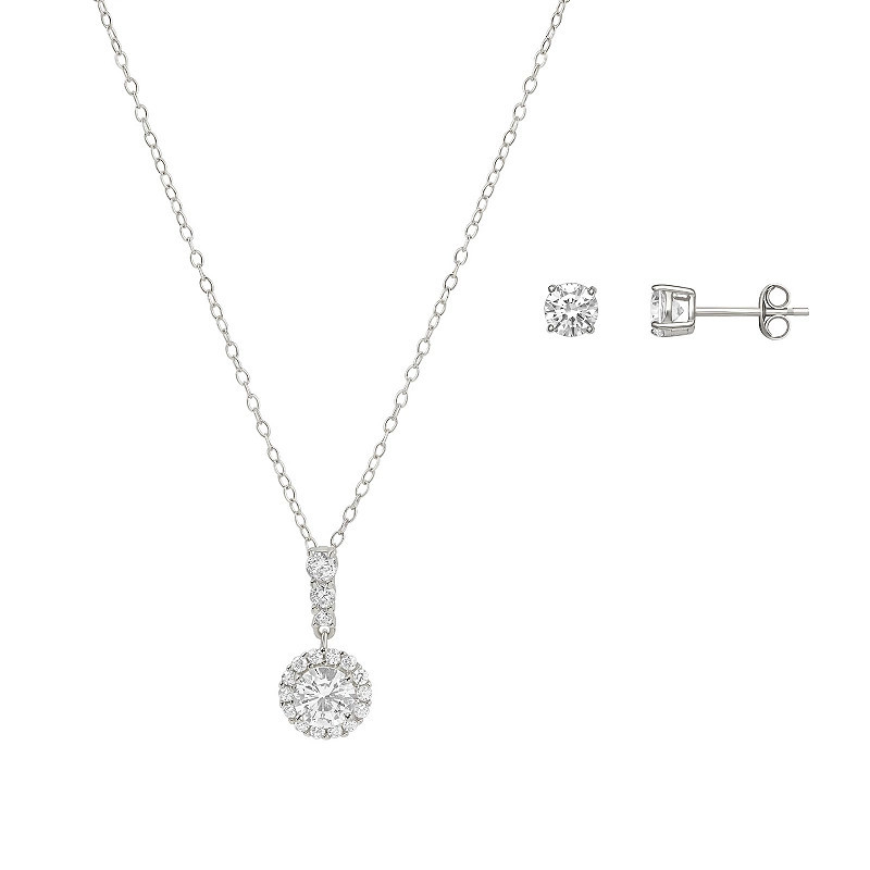 PRIMROSE Sterling Silver Cubic Zirconia Stud Earrings & Pendant Necklace Set, Women's, Size: 18"", Sterling And Clear | Kohl's