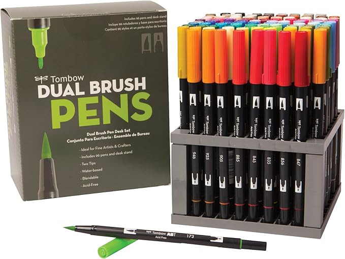 Tombow 56149 Dual Brush Pen Art Markers, 96 Color Set with Desk Stand. Blendable, Brush and Fine ... | Amazon (US)