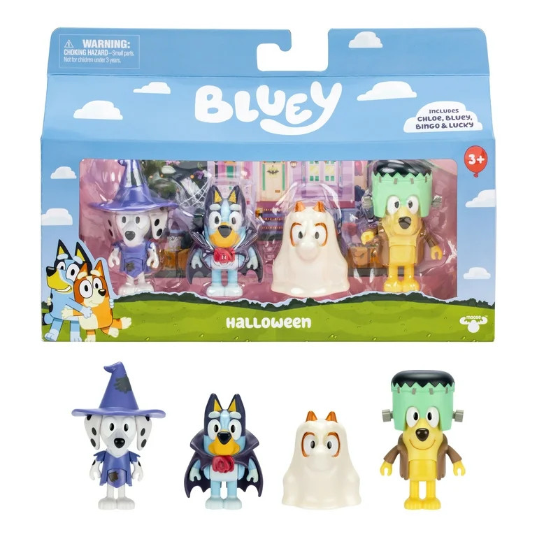 Bluey Halloween 4 Pack, 2.5 inch Figures, Bluey, Bingo, Chloe and Lucky , Ages 3+, Toddler Toys | Walmart (US)