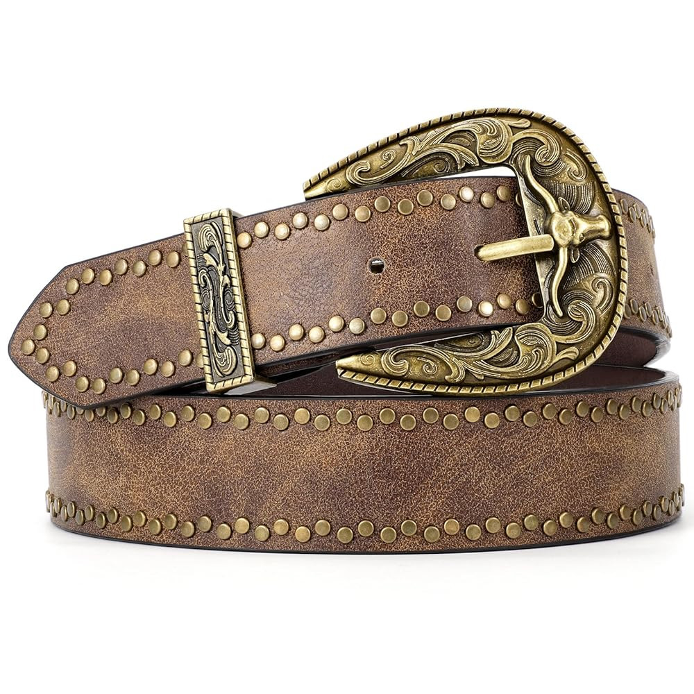 Western Belts for Women Men Vintage Men's Country Belt for Jeans Cowgirl Cowboy Christmas Gifts | Amazon (US)