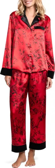 Velvet Trim Floral Print Satin Pajamas | Nordstrom Rack