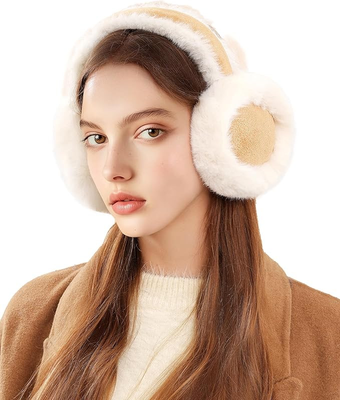 Ear Muffs for Winter Women Faux Fur Warm Earmuffs Foldable Cute Fuzzy Ear Warmers | Amazon (US)