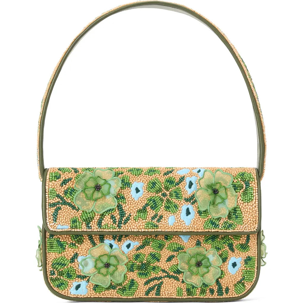 STAUD Tommy Beaded Shoulder Bag in Moss Floral Tapestry at Nordstrom | Nordstrom