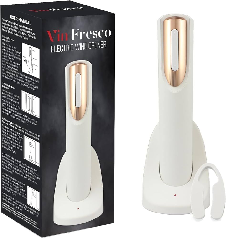 Vin Fresco Electric Wine Opener Rechargeable with Charging Base & Foil Cutter - Automatic Wine Bo... | Amazon (US)