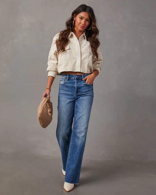 Sabrina Cropped Corduroy Shacket - Cream | VICI