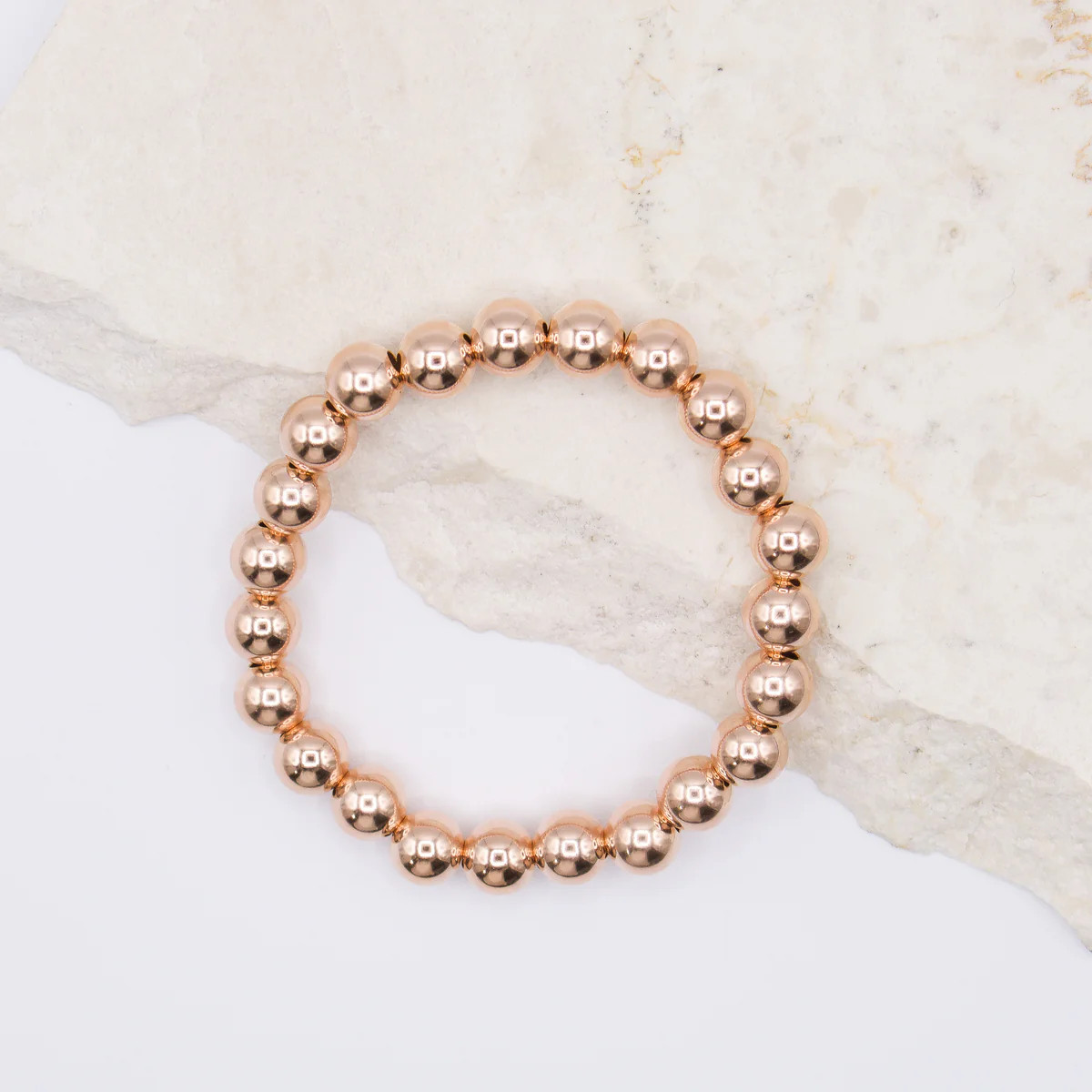 8mm 14kt Rose Gold Filled Smooth Beaded Bracelet | Sparkl
