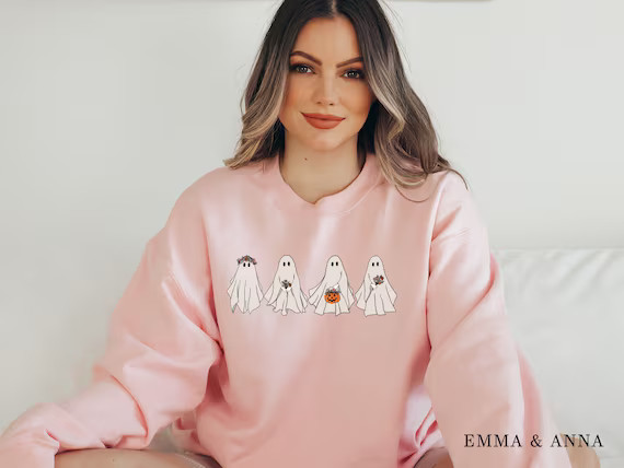 Halloween Sweatshirt Halloween Sweater Floral Ghost - Etsy | Etsy (US)