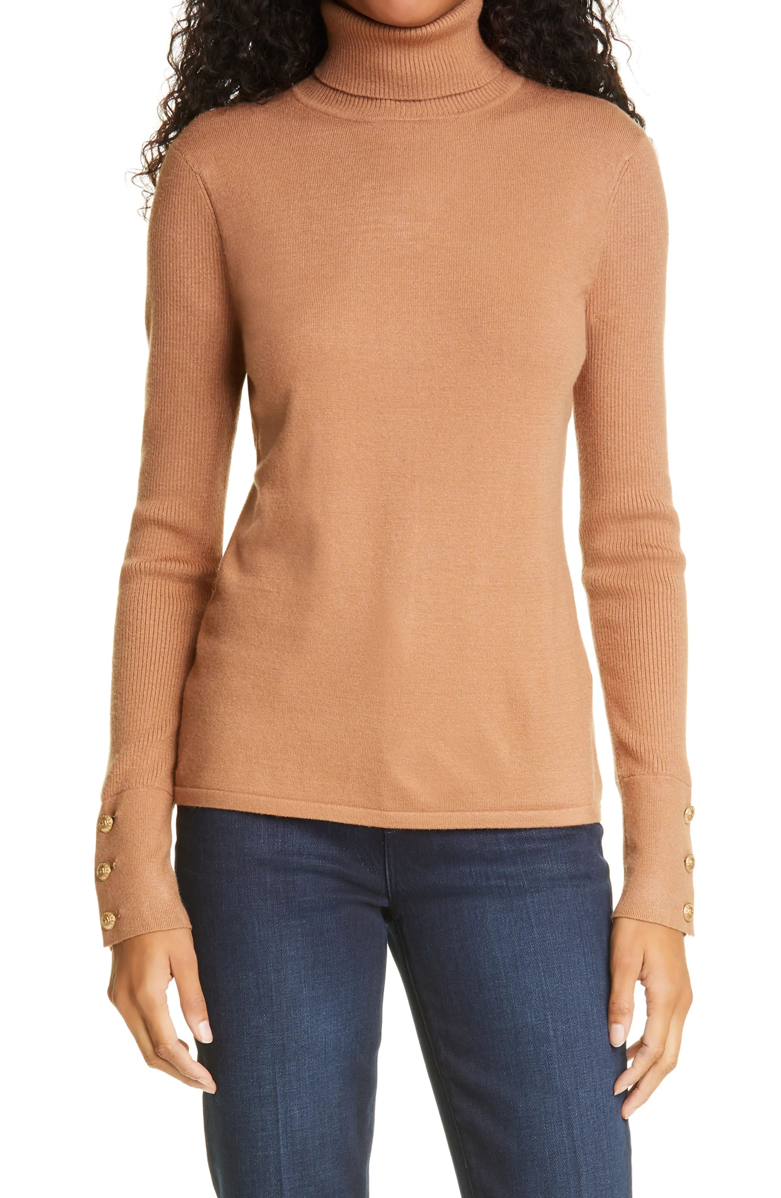 Women's L'Agence Odette Turtleneck Sweater, Size Large - Beige | Nordstrom