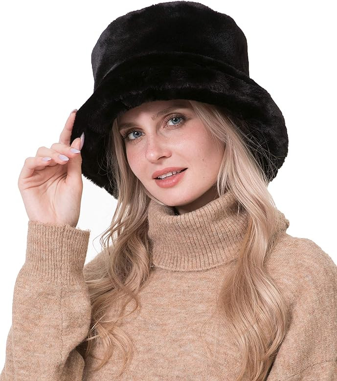 Rulala Fancy Women's Faux Fur Cow Bucket Hats Ladie's Unique Camouflage Printed Fisherman Cap | Amazon (US)