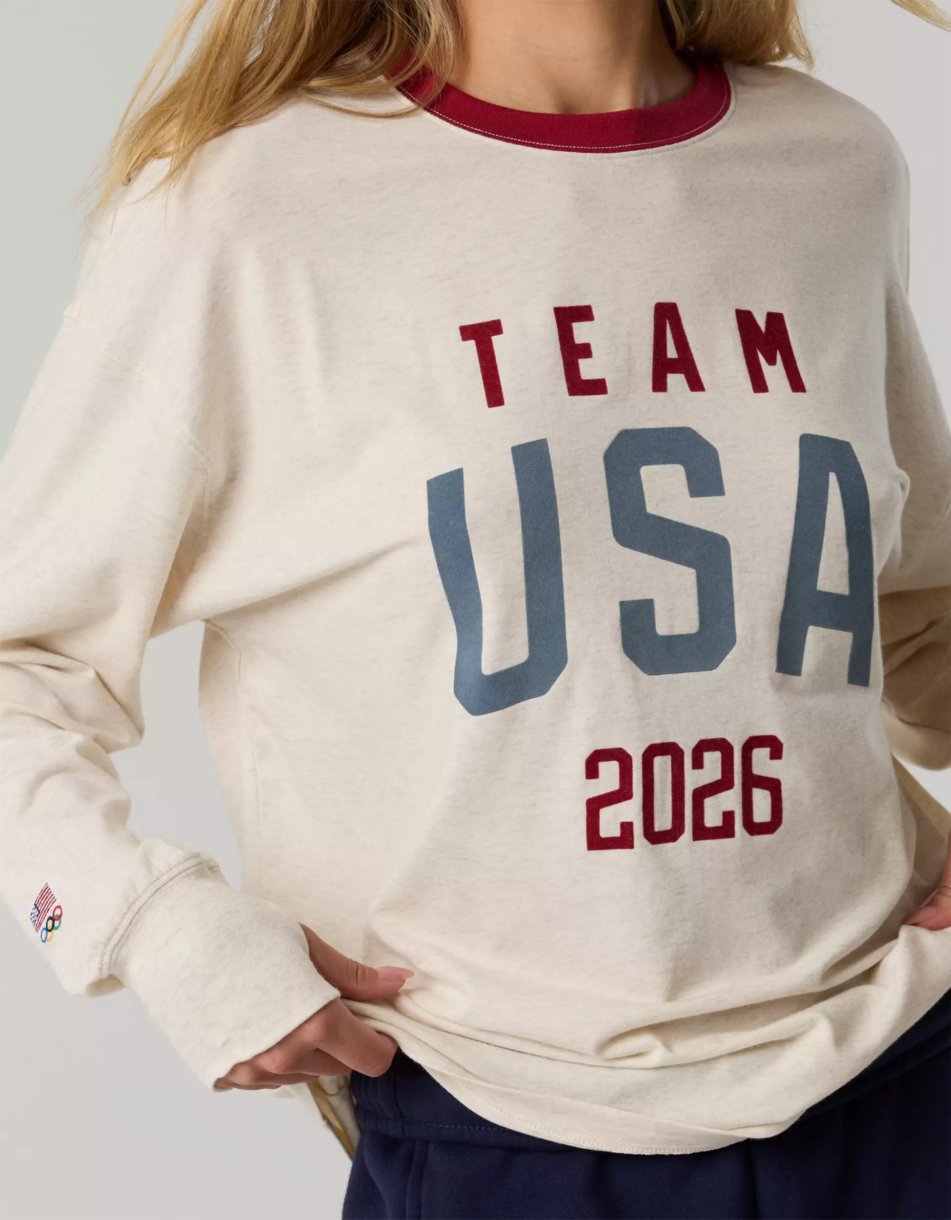OFFLINE By Aerie Team USA Collection Let's Stretch Long Sleeve T-Shirt | Aerie