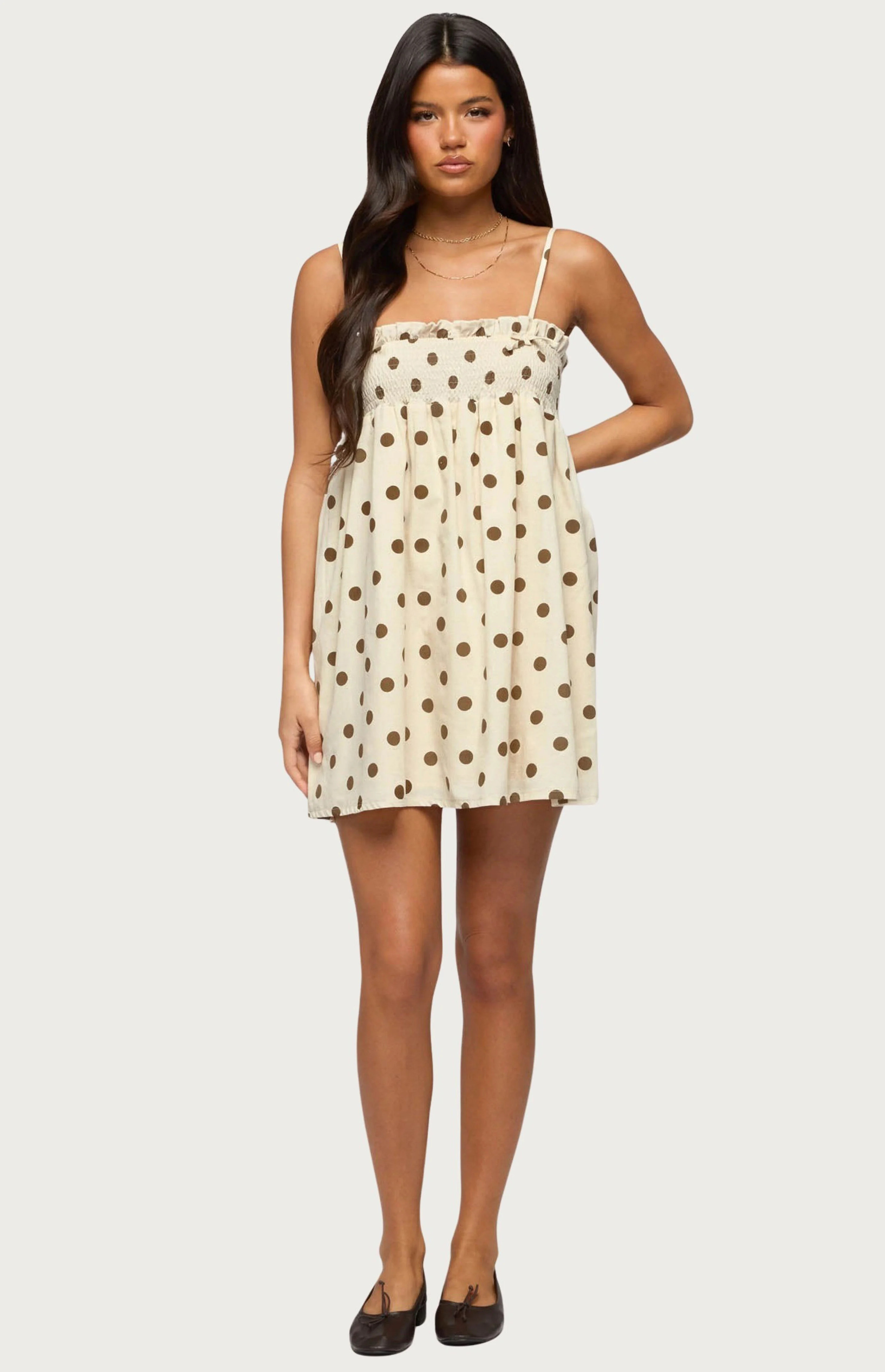 Edikted Polka Dot Linen Look Mini Dress | PacSun