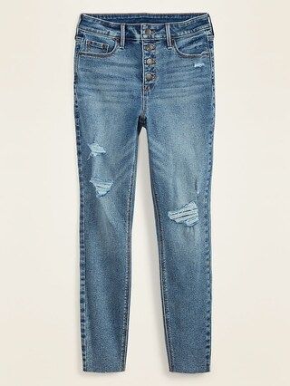 High-Waisted Button-Fly Distressed Rockstar Super Skinny Ankle Jeans for Women | Old Navy (CA)