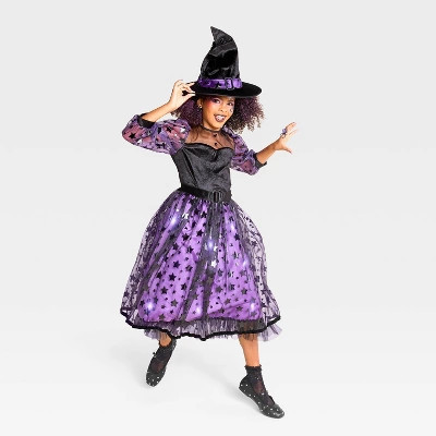Kids' Light-Up Starlight Witch Halloween Costume Dress - Hyde and EEK! Boutique™ Purple S | Target