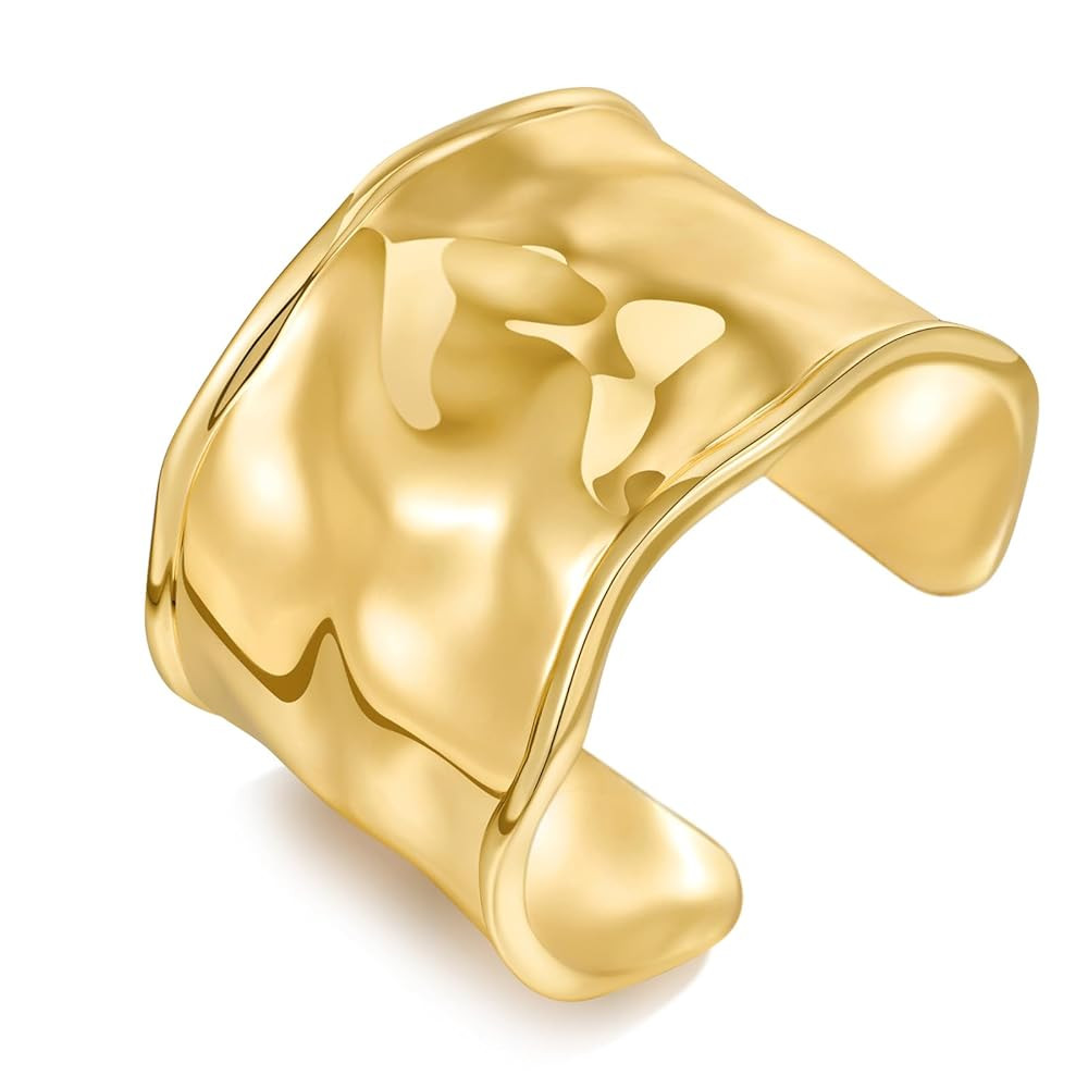 Hammered Gold Cuff Bracelets for Women Irregular Adjustable Open Bangles Chunky Statement Wide Go... | Amazon (US)