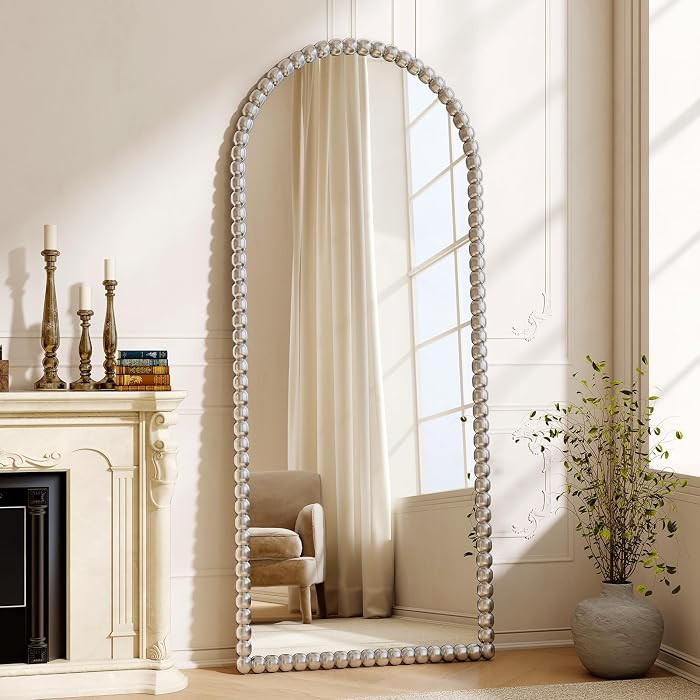 28"x71" Silver Arched Full Length Mirror, Vintage Beaded Decorative Floor Full Body Dressing Mirr... | Amazon (US)