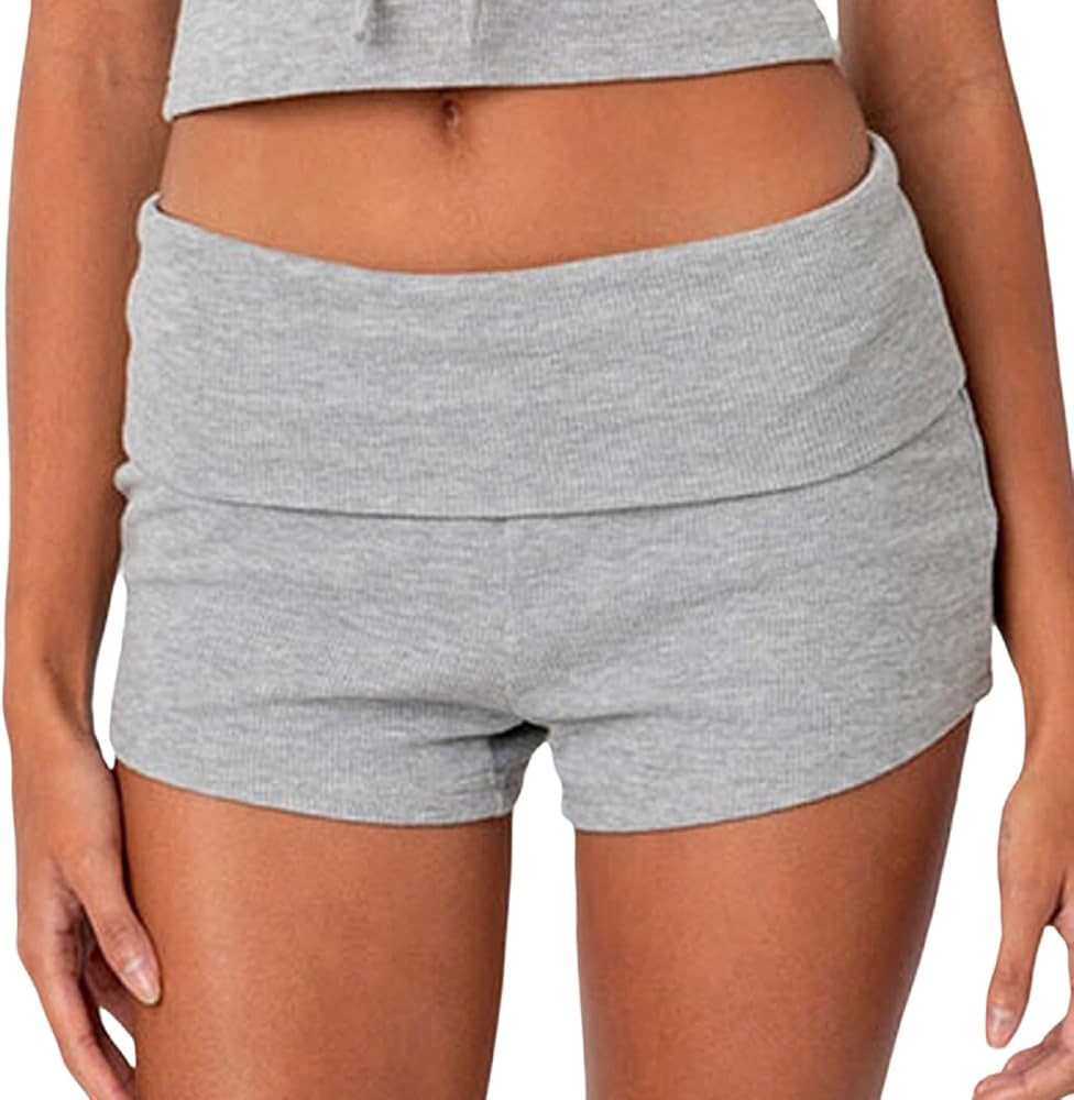KMBANGI Womens Fold Over Shorts Elastic Waist Y2k Lounge Shorts Foldover Cute Pajama Micro Bottom... | Amazon (US)