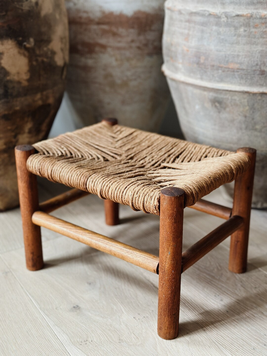 Vintage Wood & Rush Stool | Etsy (US)